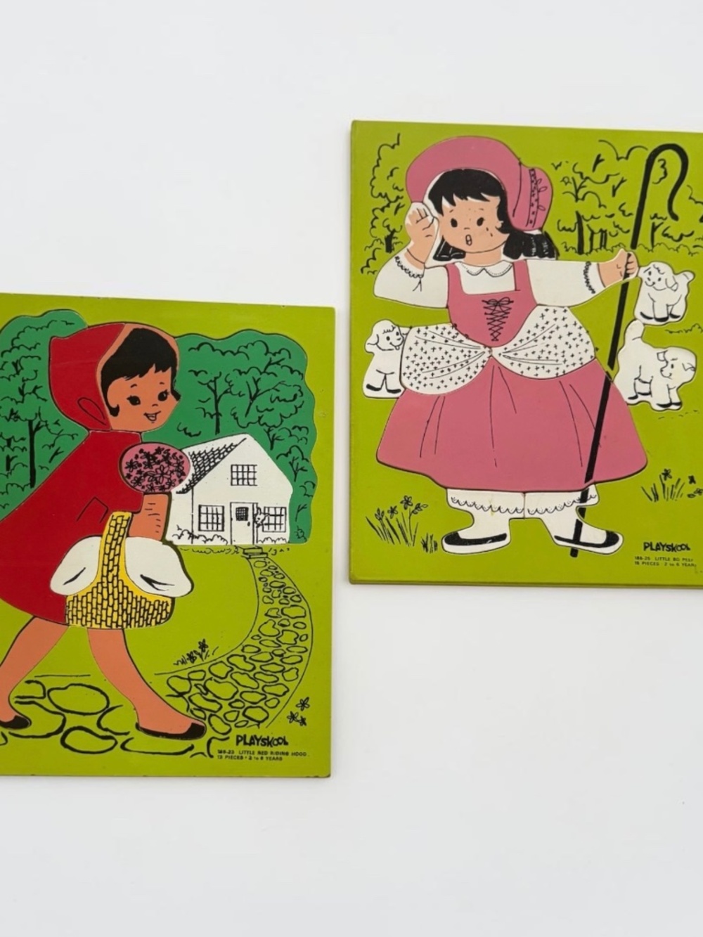 2 Vintage 60's Playskool Wooden Puzzles Little Bo Peep & Little Red Riding Hood